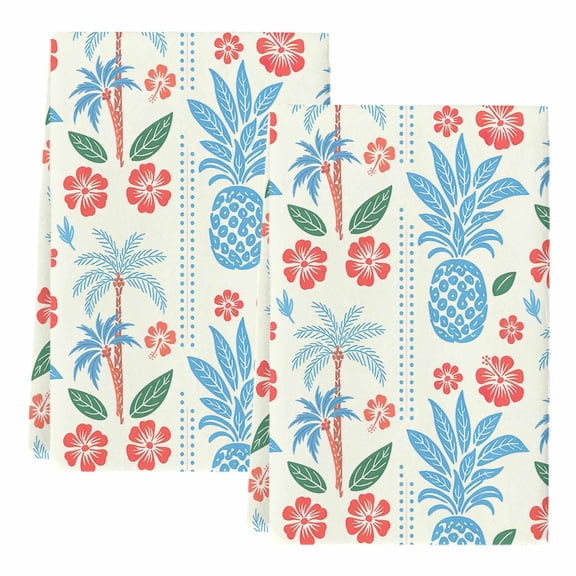 Dish Towels, Blue Pineapple Absorbent Kitchen Towels 2 PCS, Floral Tropical Fruit Palm Tree Microfiber Hand Towels Dish Cloths Tea Towels for Home&nbsp;Bathroom Cleaning Drying,18X28-Inch,