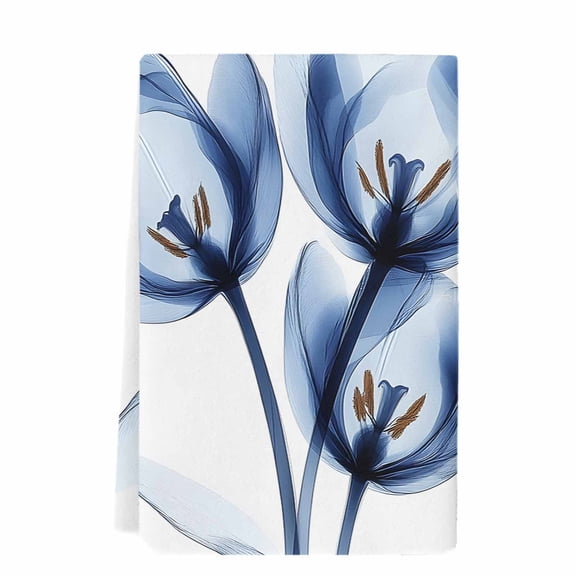 Dish Towels, Blue Tulips Floral Absorbent Kitchen Towels 1 PC, Abstract Flowers Microfiber Hand Towels Dish Cloths Tea Towels for Home&nbsp; Bathroom,18X28-Inch,