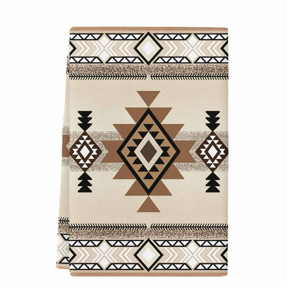 Dish Towels, Boho Absorbent Kitchen Towels 1 PC, Southwest Aztec Pattern Microfiber Hand Towels Dish Cloths Tea Towels for Home Bathroom,18X28-Inch, Brown Beige