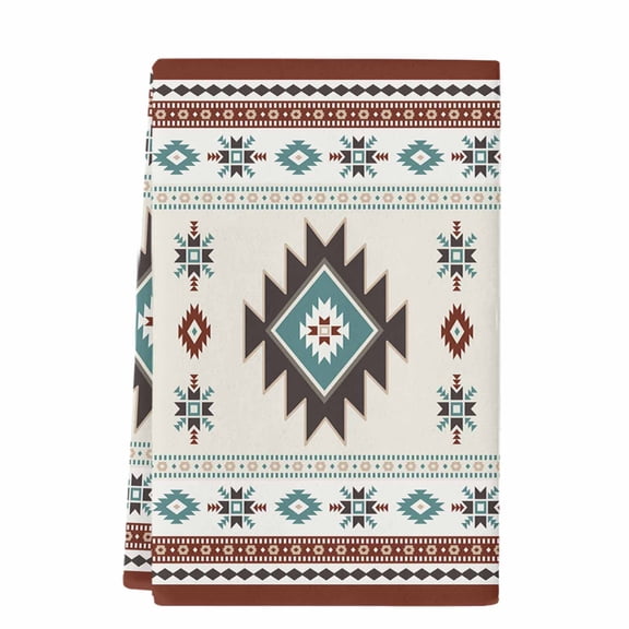 Dish Towels, Boho Absorbent Kitchen Towels 1 PC, Southwest Native Pattern Microfiber Hand Towels Dish Cloths Tea Towels for Home Bathroom,18X28-Inch, Turquoise Brown