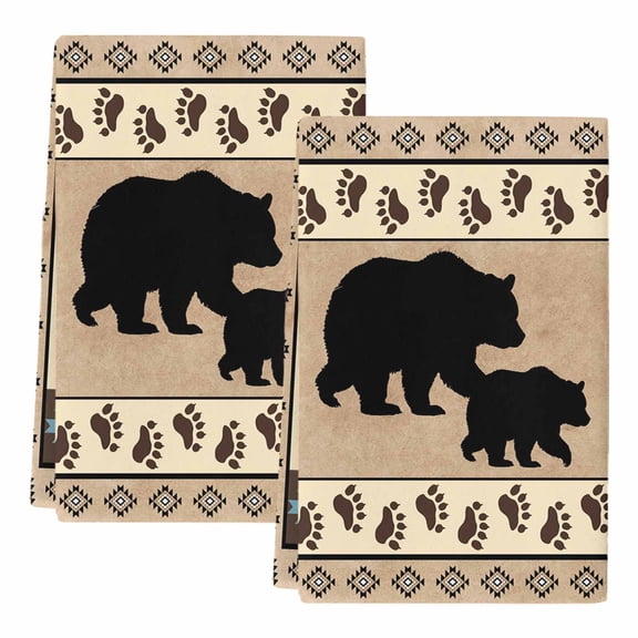 Dish Towels, Boho Bear Absorbent Kitchen Towels 2 PCS, Animal Paw Retro Bohemian Microfiber Hand Towels Dish Cloths Tea Towels for Home Bathroom Cleaning Drying,18X28-Inch,