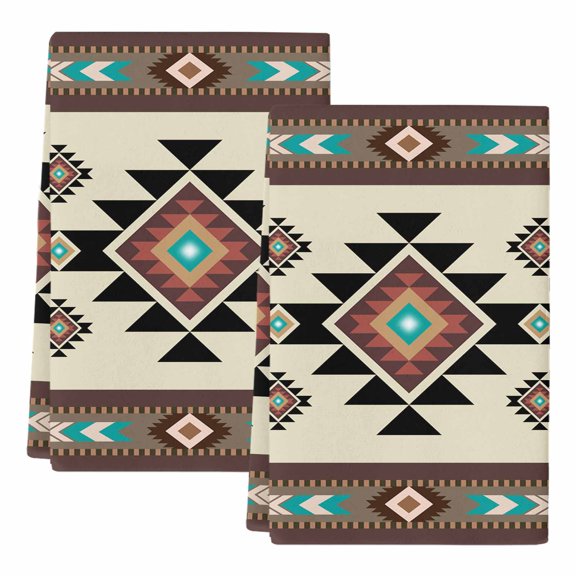 Dish Towels, Boho Geometric Absorbent Kitchen Towels 2 PCS, Bohemian Tribal Style Microfiber Hand Towels Dish Cloths Tea Towels for Home Bathroom Cleaning Drying,18X28-Inch,