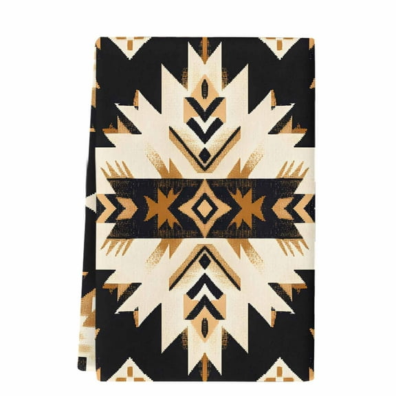 Dish Towels, Boho Retro Absorbent Kitchen Towels 1 PC, Ethnic Tribal Floral Pattern Microfiber Hand Towels Dish Cloths Tea Towels for Home&nbsp; Bathroom,18X28-Inch, Black Brown Beige