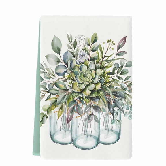 Dish Towels, Botanical floral Absorbent Kitchen Towels 1 PC, Retro Watercolor Eucalyptus Leaves Microfiber Hand Towels Dish Cloths Tea Towels for Home Bathroom,18X28-Inch, Green