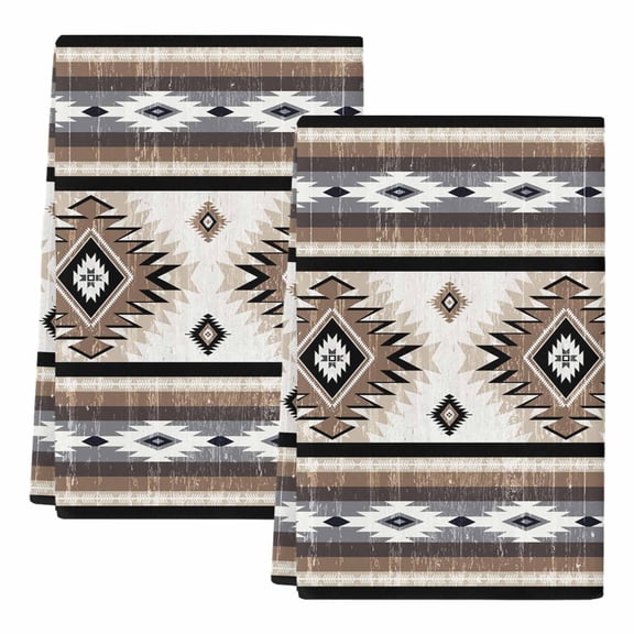 Dish Towels, Brown Grey Boho Aztec Absorbent Kitchen Towels 2 PCS, Southwest Tribal Geometric Microfiber Hand Towels Dish Cloths Tea Towels for Home&nbsp;Bathroom Cleaning Drying,18X28-Inch,