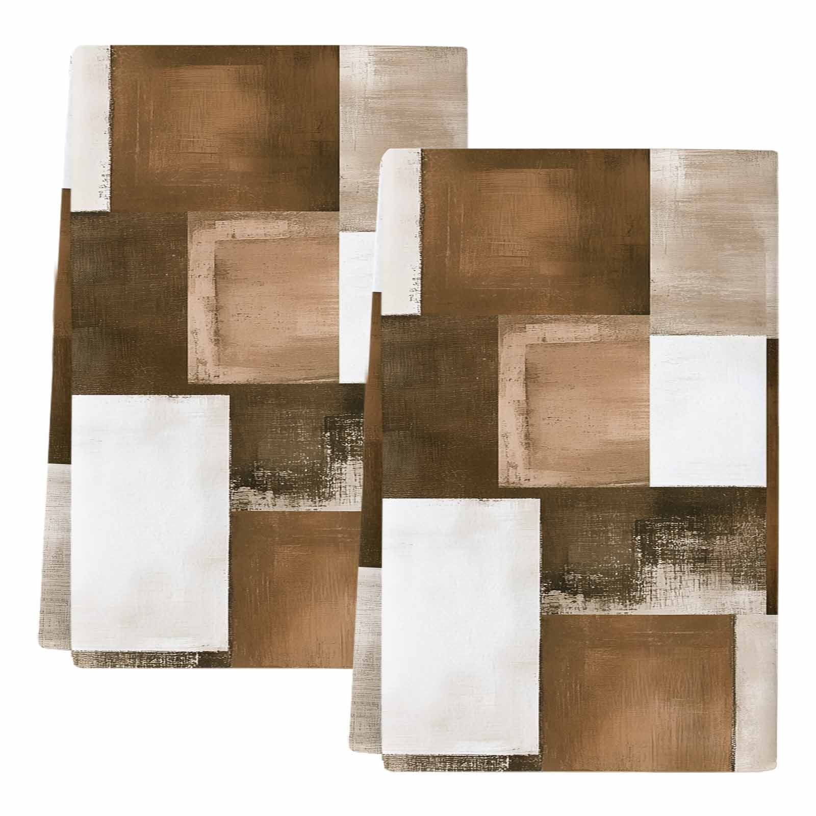 Dish Towels, Brown Plaid Absorbent Kitchen Towels 2 PCS, Abstract Art Color Block Microfiber Hand Towels Dish Cloths Tea Towels for Home&nbsp;Bathroom Cleaning Drying,18X28-Inch,