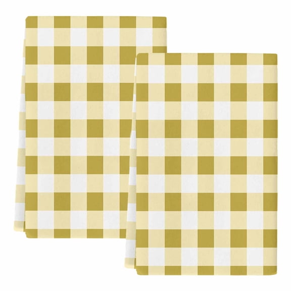 Dish Towels, Buffalo Plaid Absorbent Kitchen Towels 2 PCS, Yellow Check Lines Microfiber Hand Towels Dish Cloths Tea Towels for Home&nbsp;Bathroom Cleaning Drying,18X28-Inch,