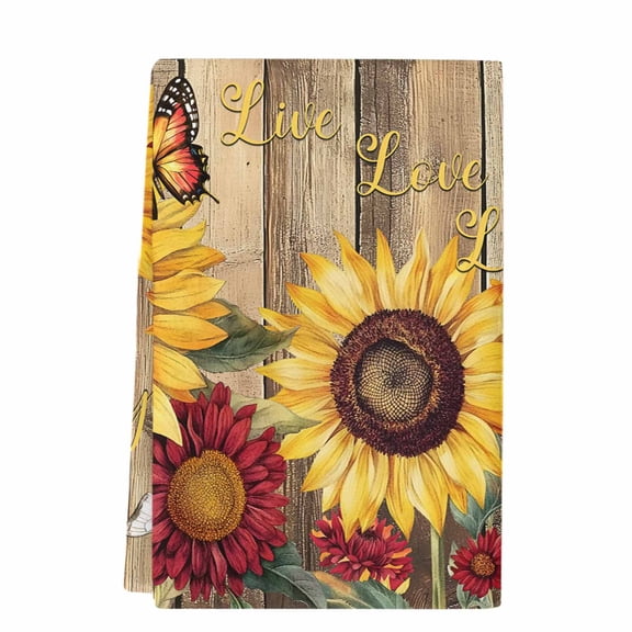 Dish Towels, Butterfly Sunflower Absorbent Kitchen Towels 1 PC, Live Love Laugh Farmhouse Wood Textured Microfiber Hand Towels Dish Cloths Tea Towels for Home Bathroom,18X28-Inch,