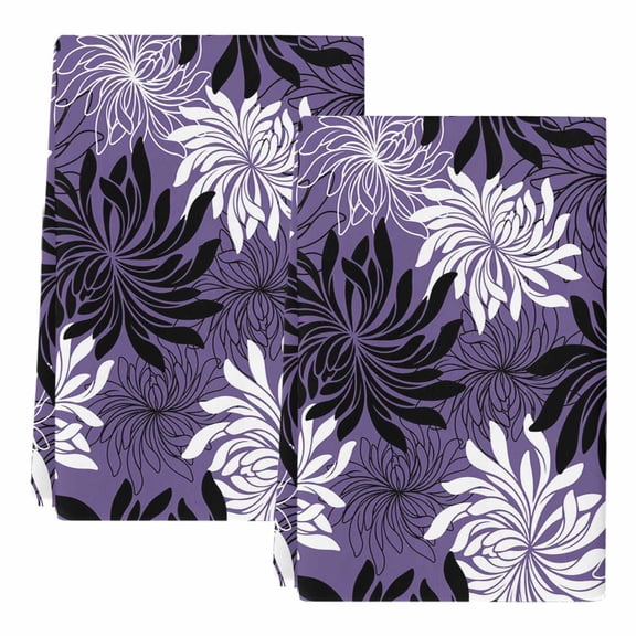Dish Towels, Chrysanthemum Absorbent Kitchen Towels 2 PCS, Vintage Purple Black Floral Microfiber Hand Towels Dish Cloths Tea Towels for Home Bathroom Cleaning Drying,18X28-Inch,