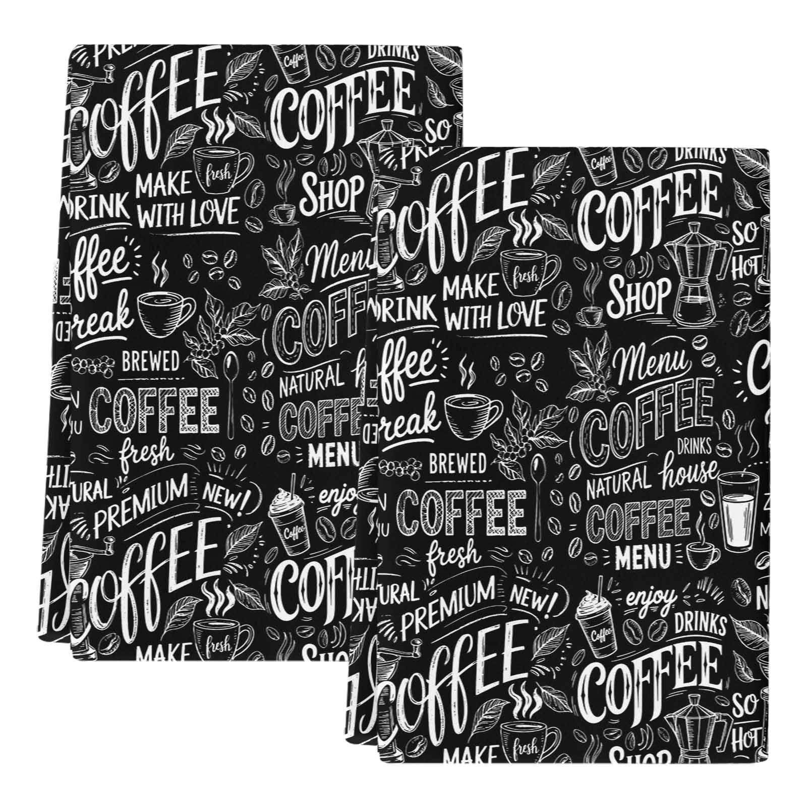 Dish Towels, Coffee Beans Absorbent Kitchen Towels 2 PCS, Black Coffee Cup Microfiber Hand Towels Dish Cloths Tea Towels for Home&nbsp;Bathroom Cleaning Drying,18X28-Inch,