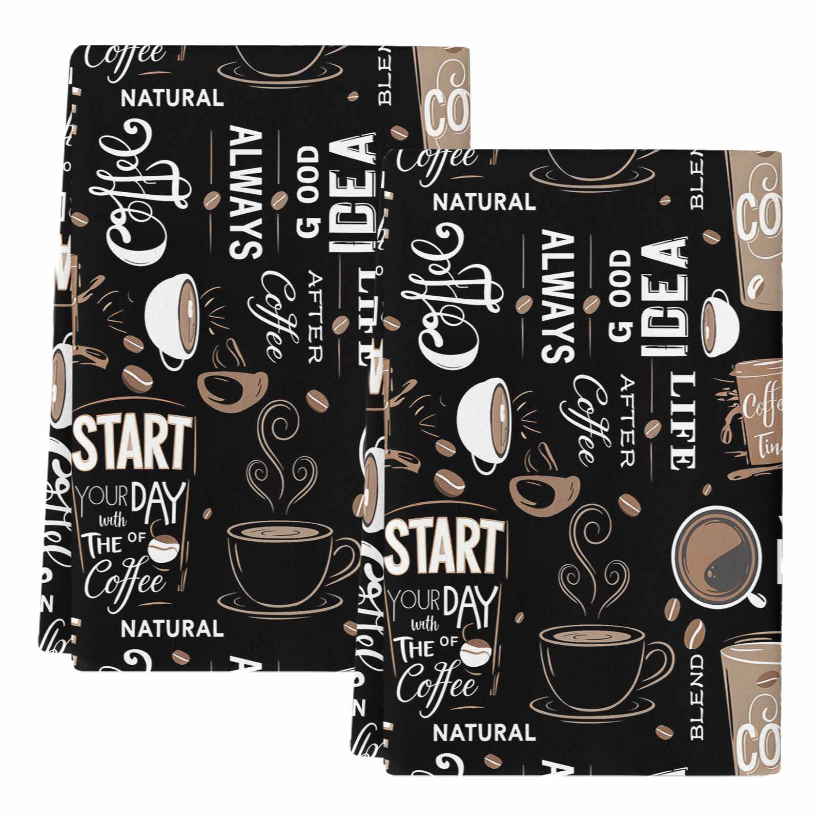 Dish Towels, Coffee Cup Absorbent Kitchen Towels 2 PCS, Black Coffee Beans Day Microfiber Hand Towels Dish Cloths Tea Towels for Home&nbsp;Bathroom Cleaning Drying,18X28-Inch,