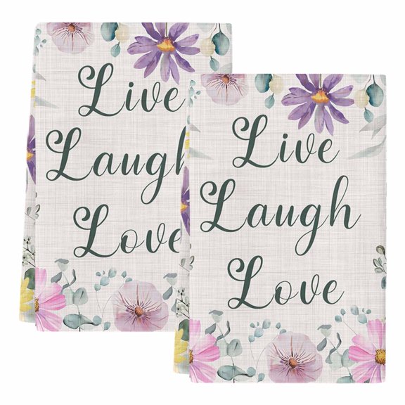 Dish Towels, Daisy Sunshine Absorbent Kitchen Towels 2 PCS, Butterfly Floral Eucalyptus Leaves Linen Microfiber Hand Towels Dish Cloths Tea Towels for Home Bathroom Cleaning Drying,18X28-Inch,