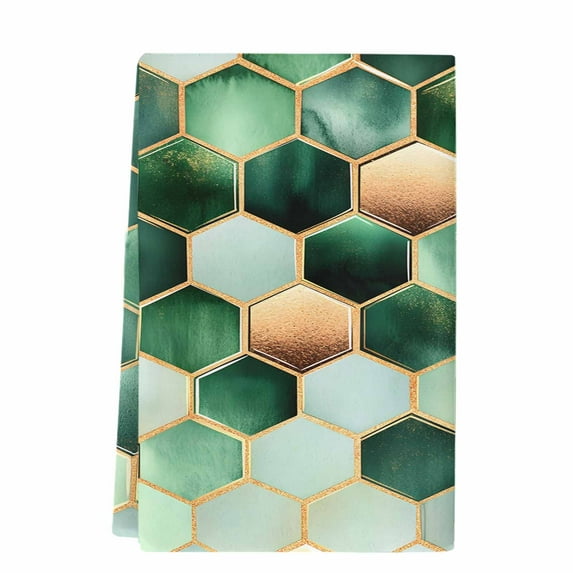 Dish Towels, Dark Green Marble Absorbent Kitchen Towels 1 PC, Gold Hexagon Geometric Modern Pattern Microfiber Hand Towels Dish Cloths Tea Towels for Home Bathroom,18X28-Inch,