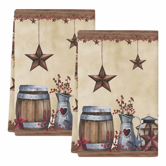 Dish Towels, Farm Star Barn Absorbent Kitchen Towels 2 PCS, Red Berry Vintage Microfiber Hand Towels Dish Cloths Tea Towels for Home&nbsp;Bathroom Cleaning Drying,18X28-Inch,