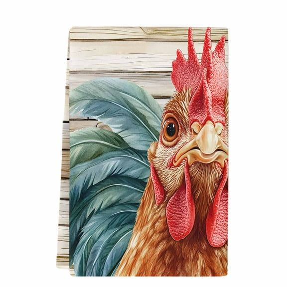 Dish Towels, Farmhouse Rooster Absorbent Kitchen Towels 1 PC, Rustic Wood Texture Microfiber Hand Towels Dish Cloths Tea Towels for Home Bathroom,18X28-Inch, Red Brown
