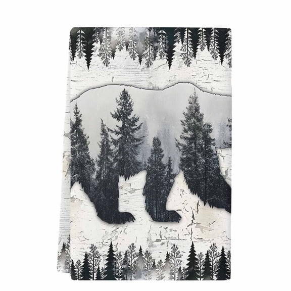 Dish Towels, Forest Bear Absorbent Kitchen Towels 1 PC, Animal Retro Pine Tree Woodland Microfiber Hand Towels Dish Cloths Tea Towels for Home Bathroom Cleaning Drying,18X28-Inch,