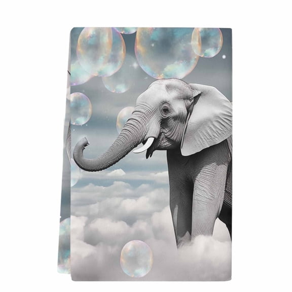 Dish Towels, Funny Elephants Blow Bubbles Absorbent Kitchen Towels 1 PC, Gray White Microfiber Hand Towels Dish Cloths Tea Towels for Home Bathroom,18X28-Inch,