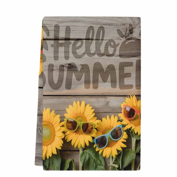 Dish Towels, Funny Summer Absorbent Kitchen Towels 1 PC, Wood Grain Sunglasses Sunflower Microfiber Hand Towels Dish Cloths Tea Towels for Home Bathroom,18X28-Inch, Gold Taupe