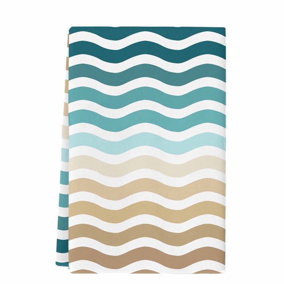 Dish Towels, Geometric Beach Striped Pattern Absorbent Kitchen Towels 1 PC, Teal Brown White Wave Pattern Microfiber Hand Towels Dish Cloths Tea Towels for Home&nbsp; Bathroom,18X28-Inch,