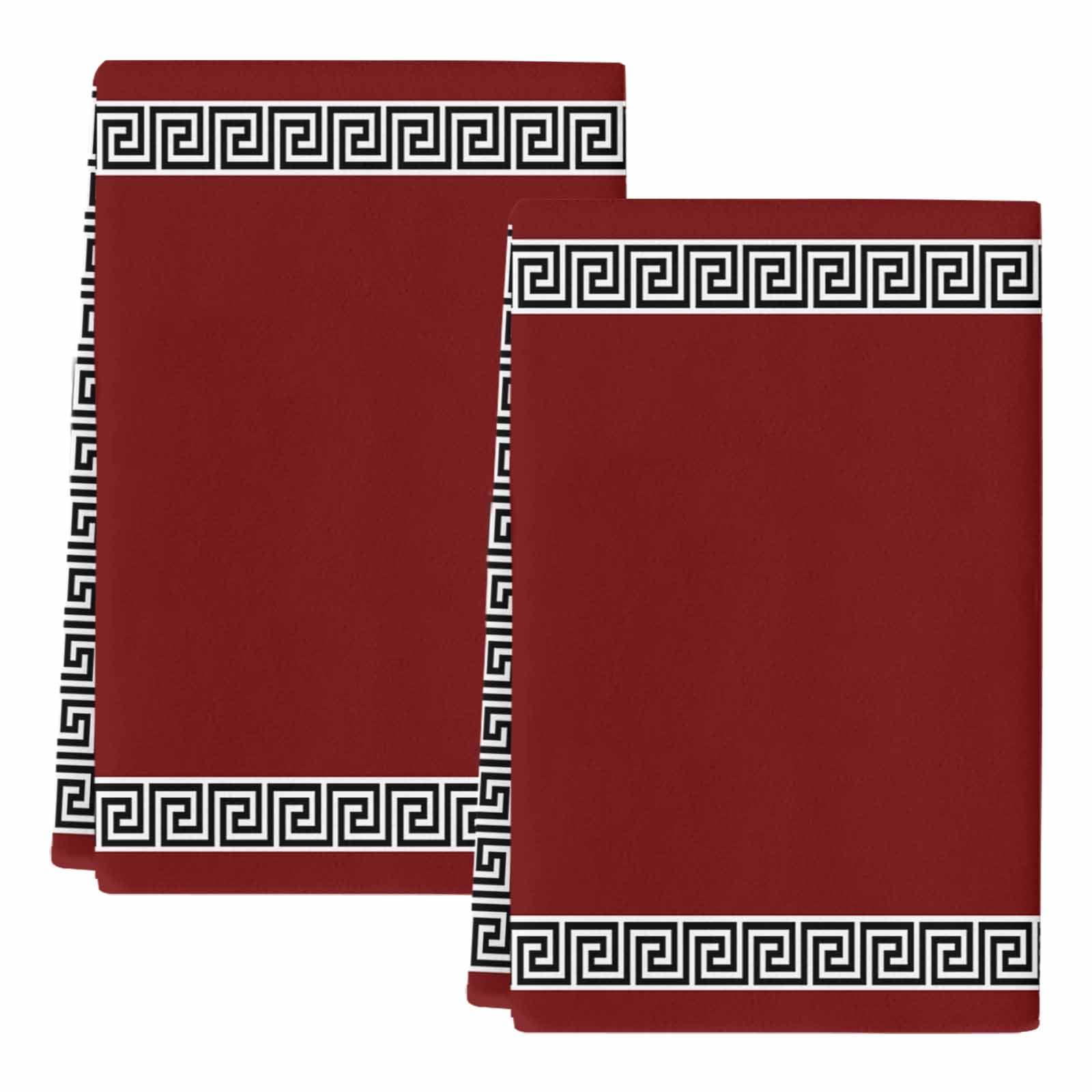 Dish Towels, Geometric Greek Key Design Absorbent Kitchen Towels 2 PCS, Red Microfiber Hand Towels Dish Cloths Tea Towels for Home&nbsp;Bathroom Cleaning Drying,18X28-Inch,