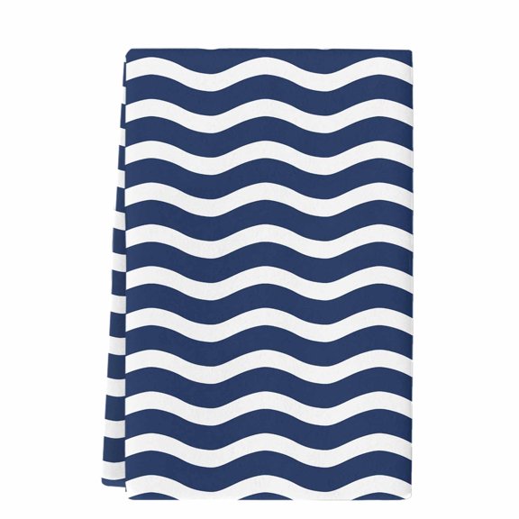 Dish Towels, Geometric Nautical Striped Pattern Absorbent Kitchen Towels 1 PC, Navy Blue White Wave Pattern Microfiber Hand Towels Dish Cloths Tea Towels for Home Bathroom,18X28-Inch,