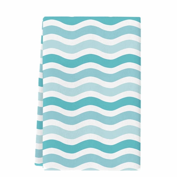Dish Towels, Geometric Striped Pattern Absorbent Kitchen Towels 1 PC, Aqua White Wave Pattern Microfiber Hand Towels Dish Cloths Tea Towels for Home Bathroom,18X28-Inch,