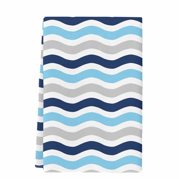 Dish Towels, Geometric Striped Pattern Absorbent Kitchen Towels 1 PC, Navy Blue Grey White Wave Pattern Microfiber Hand Towels Dish Cloths Tea Towels for Home&nbsp; Bathroom,18X28-Inch,