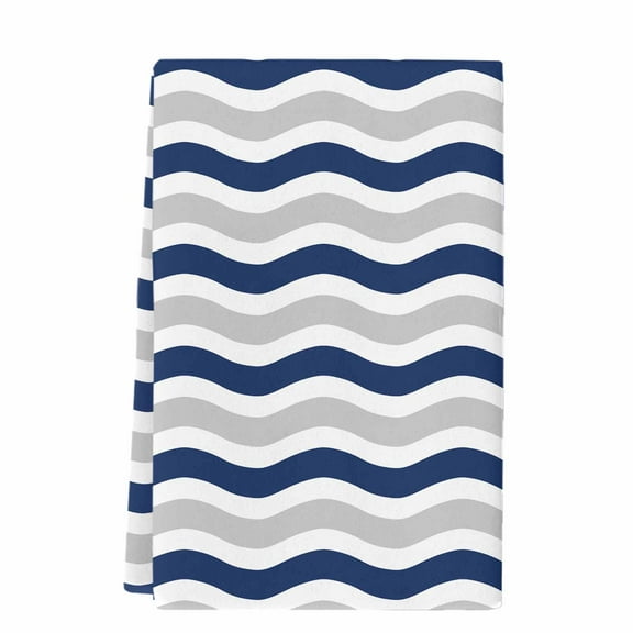 Dish Towels, Geometric Striped Pattern Absorbent Kitchen Towels 1 PC, Navy Grey White Wave Pattern Microfiber Hand Towels Dish Cloths Tea Towels for Home&nbsp; Bathroom,18X28-Inch,