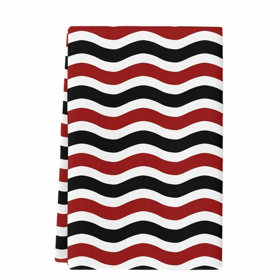 Dish Towels, Geometric Striped Pattern Absorbent Kitchen Towels 1 PC, Red Black Wave Pattern Microfiber Hand Towels Dish Cloths Tea Towels for Home&nbsp; Bathroom,18X28-Inch,