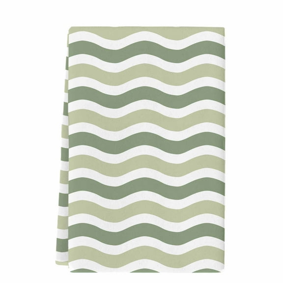 Dish Towels, Geometric Striped Pattern Absorbent Kitchen Towels 1 PC, Sage Olive Green White Wave Pattern Microfiber Hand Towels Dish Cloths Tea Towels for Home&nbsp; Bathroom,18X28-Inch,