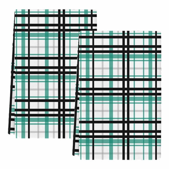 Dish Towels, Green Buffalo Plaid Absorbent Kitchen Towels 2 PCS, Black Check Stripe Microfiber Hand Towels Dish Cloths Tea Towels for Home&nbsp;Bathroom Cleaning Drying,18X28-Inch,