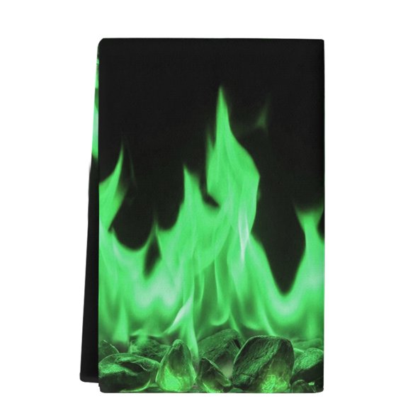 Dish Towels, Green Flames Absorbent Kitchen Towels 1 PC, Burning Embers Ethereal Fire Microfiber Hand Towels Dish Cloths Tea Towels for Home Bathroom Cleaning Drying,18X28-Inch,