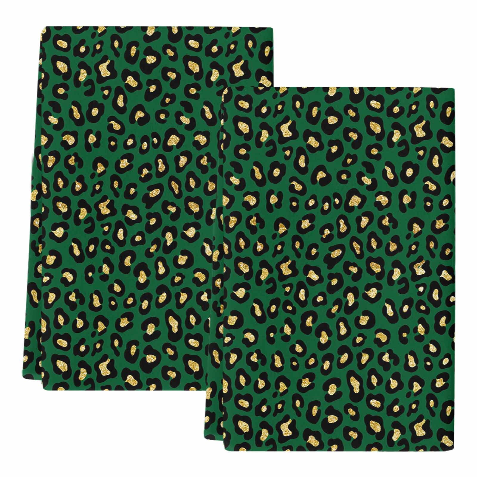 Dish Towels, Green Leopard Print Absorbent Kitchen Towels 2 PCS, Luxury Animal Fur Pattern Microfiber Hand Towels Dish Cloths Tea Towels for Home&nbsp;Bathroom Cleaning Drying,18X28-Inch,