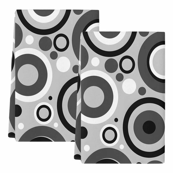 Dish Towels, Grey Geometric Circle Absorbent Kitchen Towels 2 PCS, Modern Art Abstract Microfiber Hand Towels Dish Cloths Tea Towels for Home&nbsp;Bathroom Cleaning Drying,18X28-Inch,