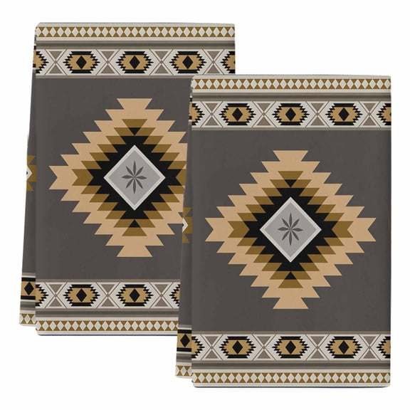Dish Towels, Grey Tribal Geometric Absorbent Kitchen Towels 2 PCS, Vintage Boho Native Abstract Microfiber Hand Towels Dish Cloths Tea Towels for Home Bathroom Cleaning Drying,18X28-Inch,