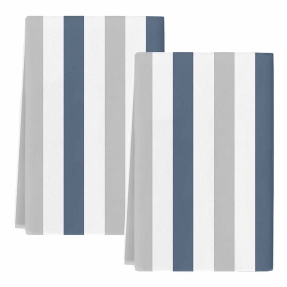 Dish Towels, Haze Blue Grey Stripes Absorbent Kitchen Towels 2 PCS, Contrast Striped Microfiber Hand Towels Dish Cloths Tea Towels for Home Bathroom Cleaning Drying,18X28-Inch,