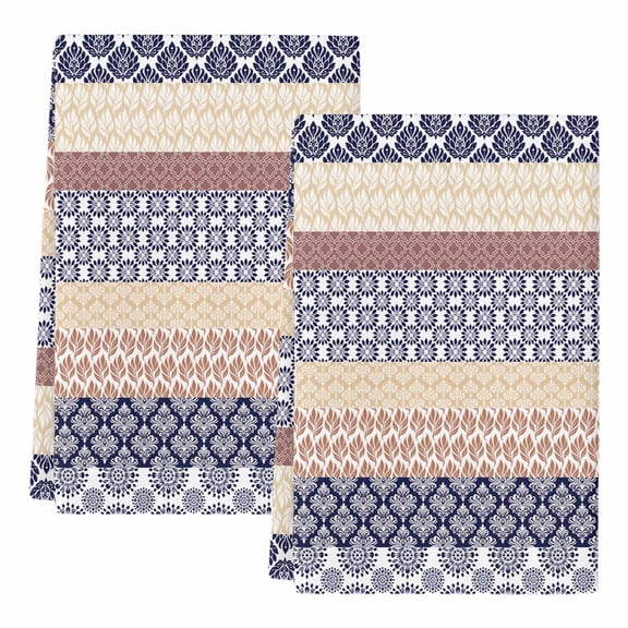 Dish Towels, Khaki Bohemian Absorbent Kitchen Towels 2 PCS, Tribal Geometric Stripes Microfiber Hand Towels Dish Cloths Tea Towels for Home Bathroom Cleaning Drying,18X28-Inch,