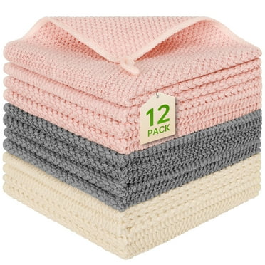Dish Towels Kitchen Dishcloths Set of 12, Gray and White Tea Towels, Reusable and Absorbent Dish Towels, Premium Dish Cloths, 12" x 12", Soft and Super Absorbent Cleaning Cloths