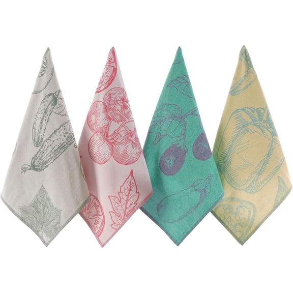 Dish Towels for Kitchen, Jacquard Tea Towel Set, Stylish and Functional, A Great Gift for Any Home, 100% Turkish Cotton Towel Set of 4 (Garden Vegetables)