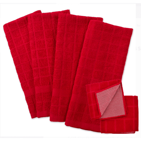 Dish Towels - Kitchen Towel set Includes: 3 Kitchen Towel, 4 Scrubbers - Red
