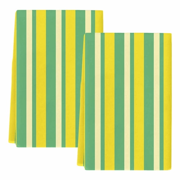Dish Towels, Lemon Yellow Green Stripes Absorbent Kitchen Towels 2 PCS, Vertical Striped Microfiber Hand Towels Dish Cloths Tea Towels for Home Bathroom Cleaning Drying,18X28-Inch,