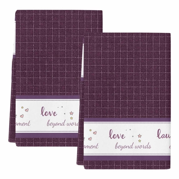 Dish Towels, Live Love Laugh Absorbent Kitchen Towels 2 PCS, Purple Buffalo Plaid Microfiber Hand Towels Dish Cloths Tea Towels for Home&nbsp;Bathroom Cleaning Drying,18X28-Inch,