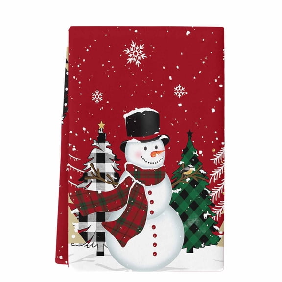 Dish Towels, Merry Christmas Absorbent Kitchen Towels 1 PC, Winter Snowman Buffalo Plaid Xmas Tree Microfiber Hand Towels Dish Cloths Tea Towels for Home&nbsp; Bathroom,18X28-Inch, Red Green
