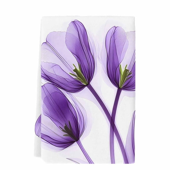 Dish Towels, Modern Abstract Tulip Flower Absorbent Kitchen Towels 1 PC, Violet Purple Microfiber Hand Towels Dish Cloths Tea Towels for Home Bathroom,18X28-Inch,