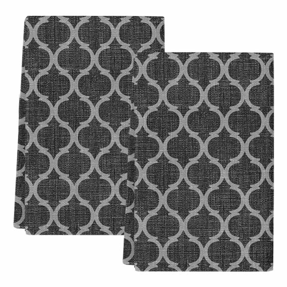 Dish Towels, Moroccan Texture Absorbent Kitchen Towels 2 PCS, Retro Black Linen Microfiber Hand Towels Dish Cloths Tea Towels for Home Bathroom Cleaning Drying,18X28-Inch,