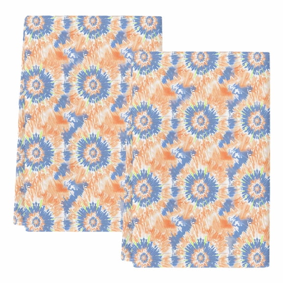 Dish Towels, Orange Blue Tie Dye Absorbent Kitchen Towels 2 PCS, Boho Abstract Art Microfiber Hand Towels Dish Cloths Tea Towels for Home Bathroom Cleaning Drying,18X28-Inch,