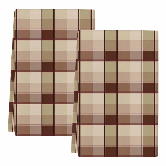 Dish Towels, Orange Buffalo Plaid Absorbent Kitchen Towels 2 PCS, Brown Geometric Check Microfiber Hand Towels Dish Cloths Tea Towels for Home&nbsp;Bathroom Cleaning Drying,18X28-Inch,