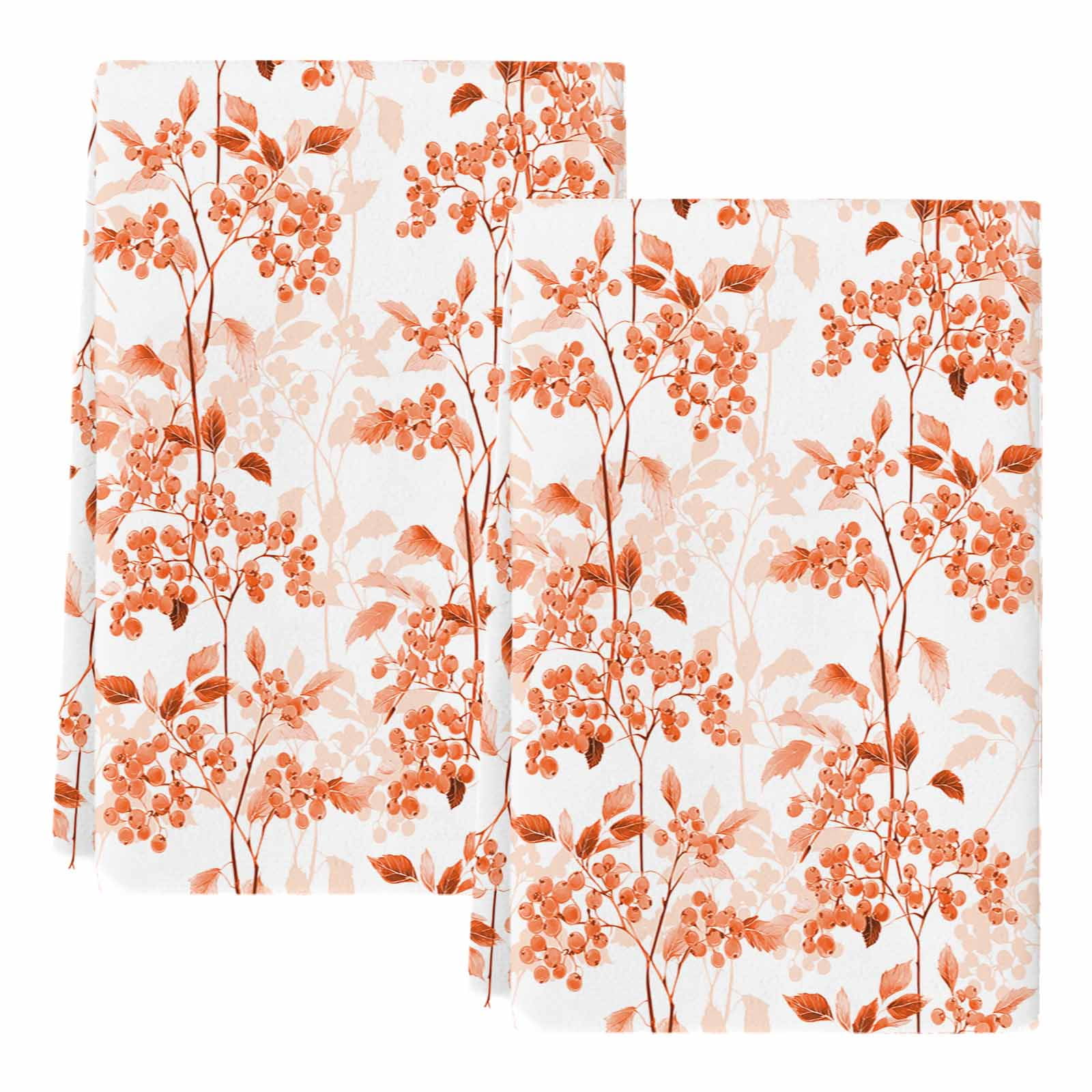 Dish Towels, Orange Fruit Absorbent Kitchen Towels 2 PCS, Berry Leaves Nature Microfiber Hand Towels Dish Cloths Tea Towels for Home&nbsp;Bathroom Cleaning Drying,18X28-Inch,
