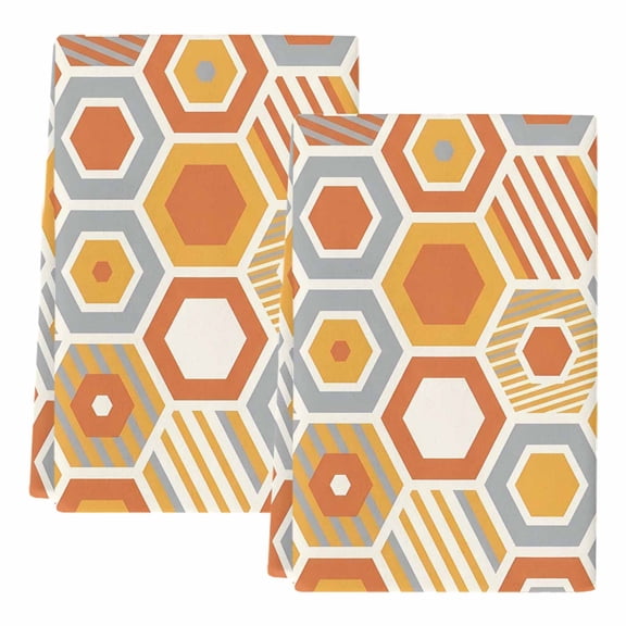 Dish Towels, Orange Gray Hexagon Absorbent Kitchen Towels 2 PCS, Abstract Geometric Art Microfiber Hand Towels Dish Cloths Tea Towels for Home&nbsp;Bathroom Cleaning Drying,18X28-Inch,