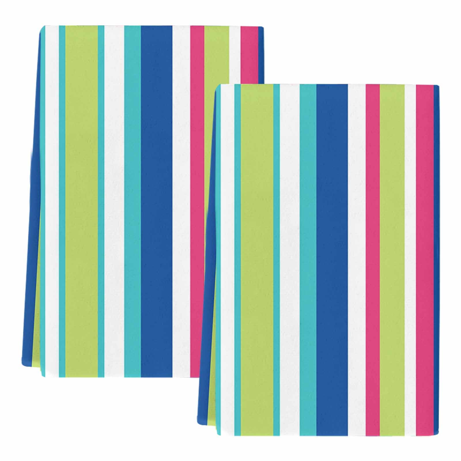 Dish Towels, Pink Blue Green Stripes Absorbent Kitchen Towels 2 PCS, Vertical Striped Lines Microfiber Hand Towels Dish Cloths Tea Towels for Home&nbsp;Bathroom Cleaning Drying,18X28-Inch,
